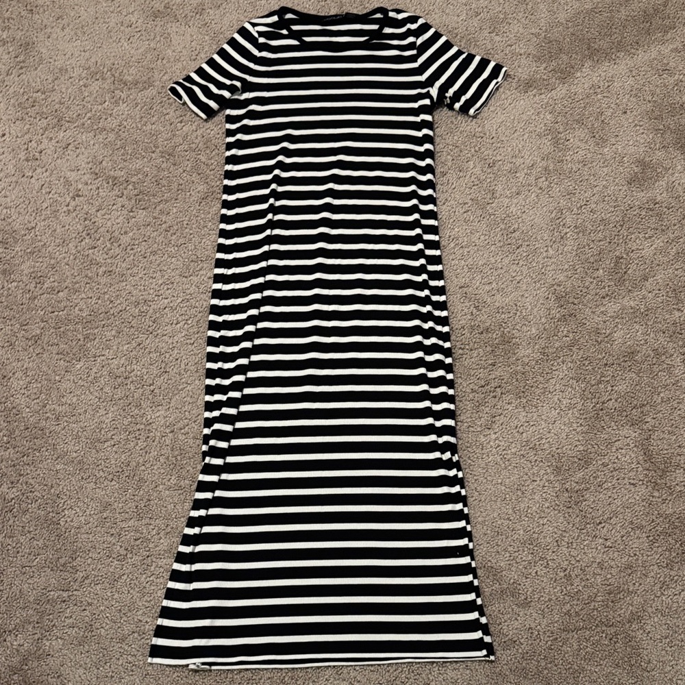 Tahari Black and White Striped Maxi Dress